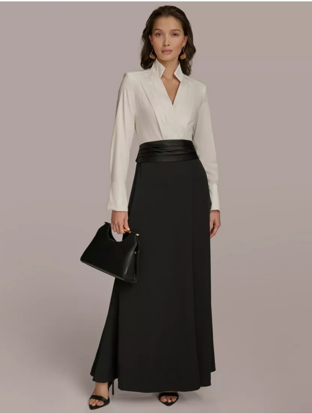 Donna Karan New York Mixed Media Scuba Crepe Gown - Size 14 Tuxedo Gown